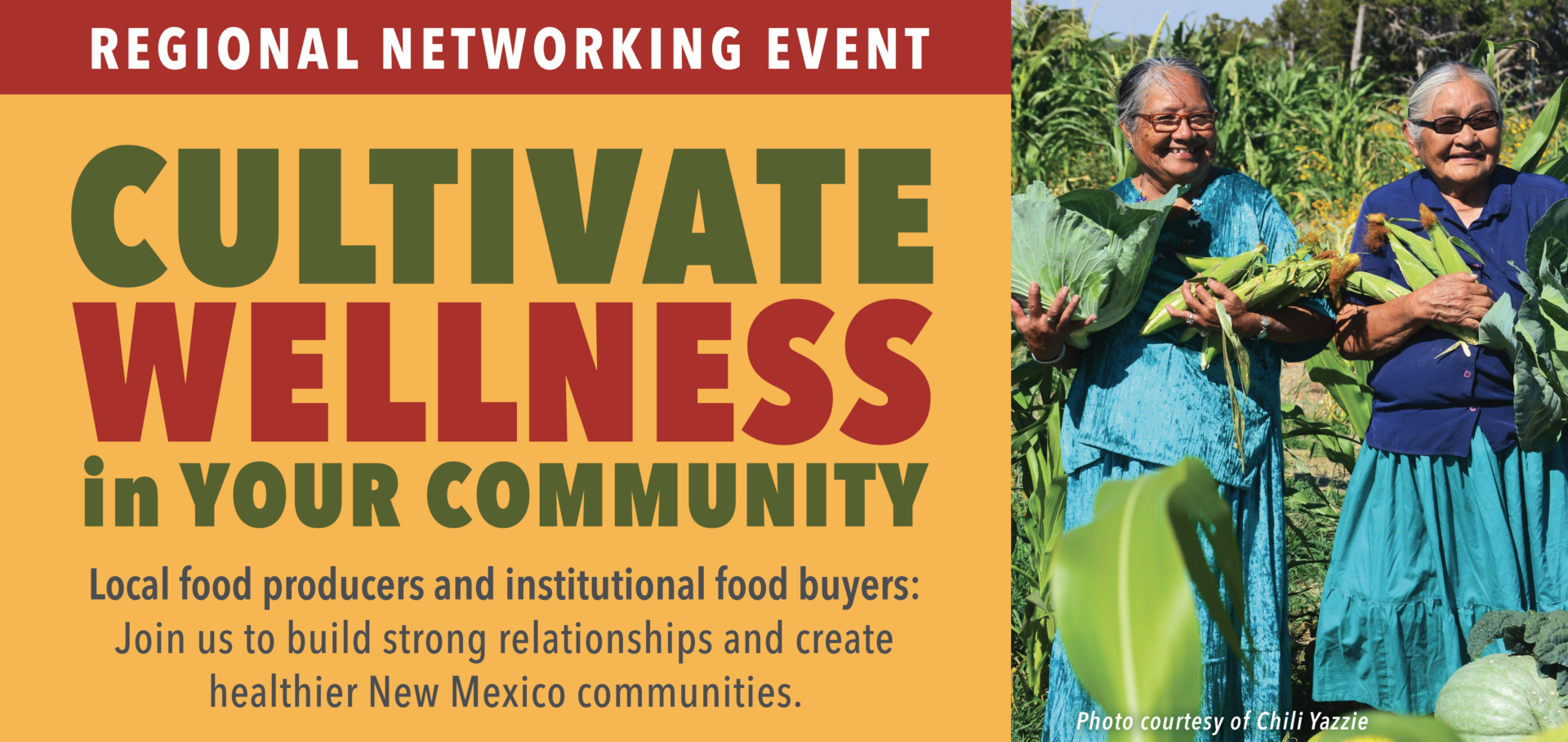 Regional Networking Event image featuring two women holding fresh corn and other produce